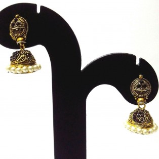 Golden Oxidized Earrings Ethnic Imitation Jewelry Chandelier Dangle Drop - EA36